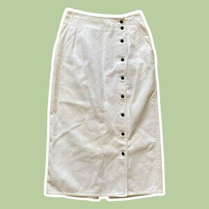 VTG ~ 1980s ~ Lizwear ~ White Denim Maxi Skirt ~ Button Front ~ Size 8